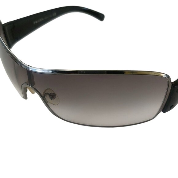 (SOLD) Prada Black Silver Shield Tinted Sunglasses Unisex SPS 52E 5AV-5D1 125 - Picture 12 of 16